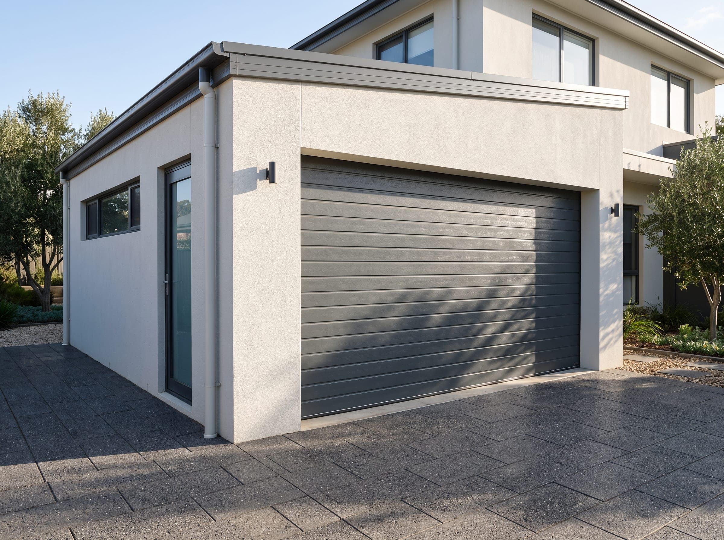 Porte de garage sectionnelle Hörmann anthracite à rainures horizontales, panneaux 42 mm